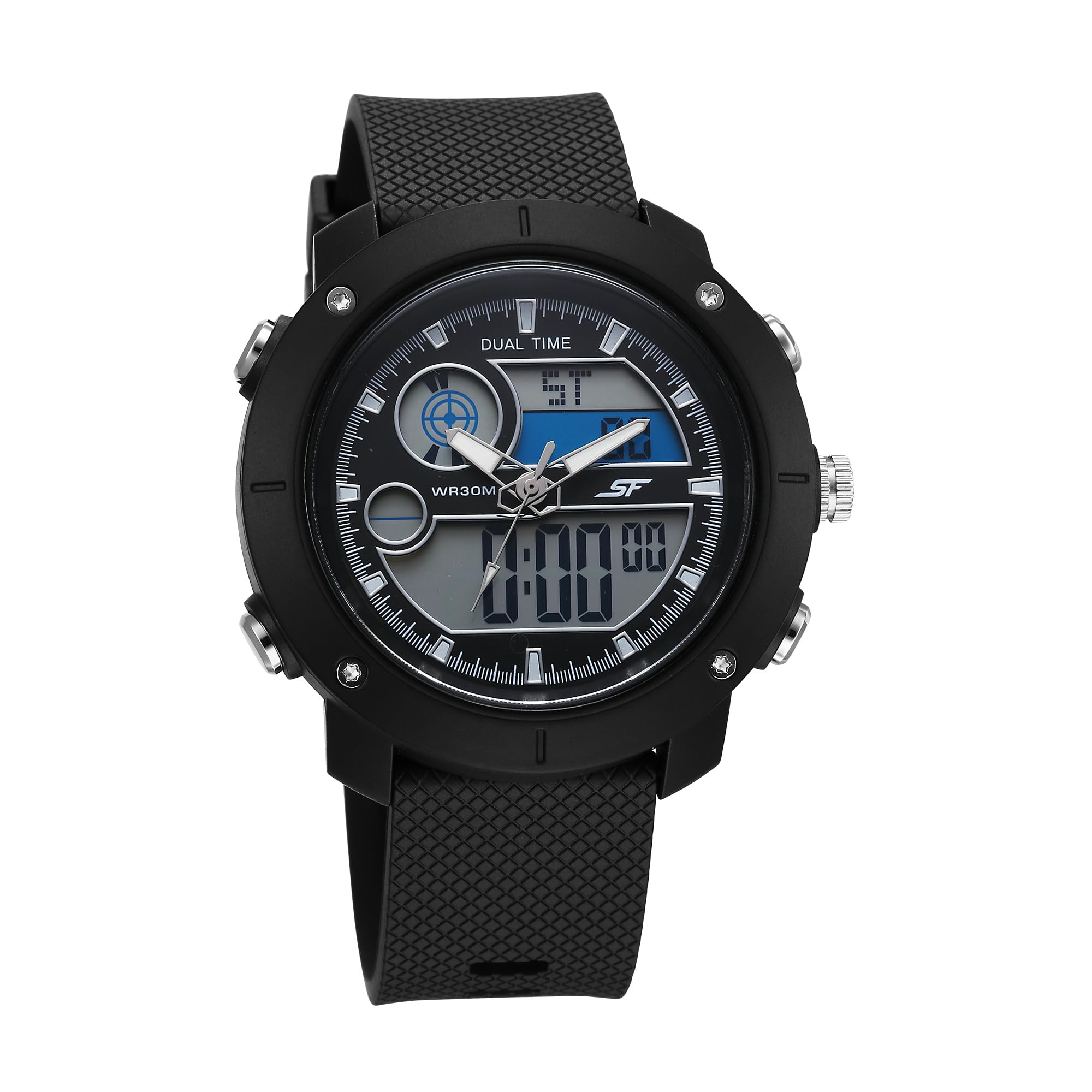SF Zest Quartz Analog Digital Dial Black Polyurethane Strap Watch